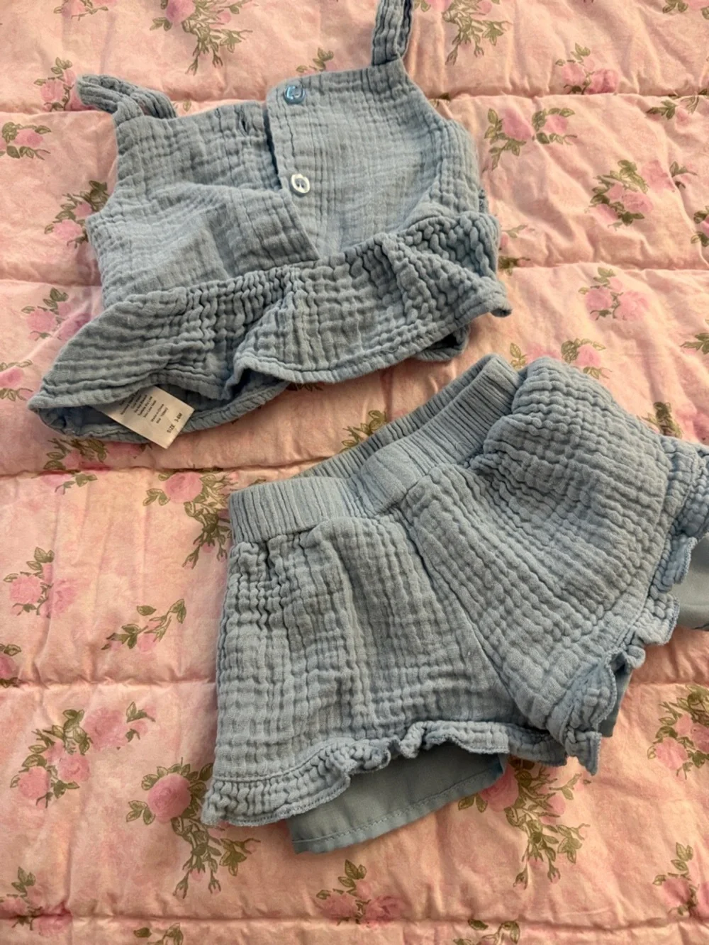 btween Light Blue Daisy Crochet Crop Top & Shorts Set - Picture 3 of 3
